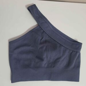 One Shoulder Grey Ribbed Crop Top Women's Small